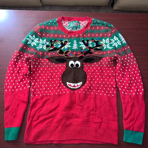 Ugly Christmas Sweater Red Reindeer Crewneck - Picture 1 of 7